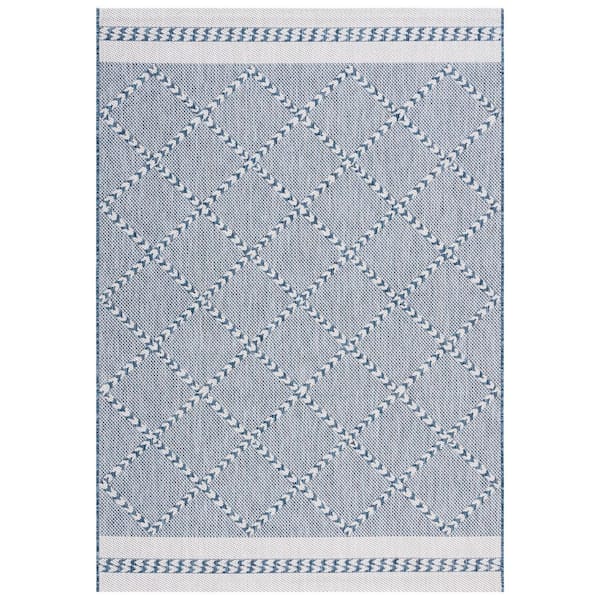 Courtyard Navy/Ivory 4 ft. x 6 ft. Border Diamond Indoor/Outdoor Area Rug