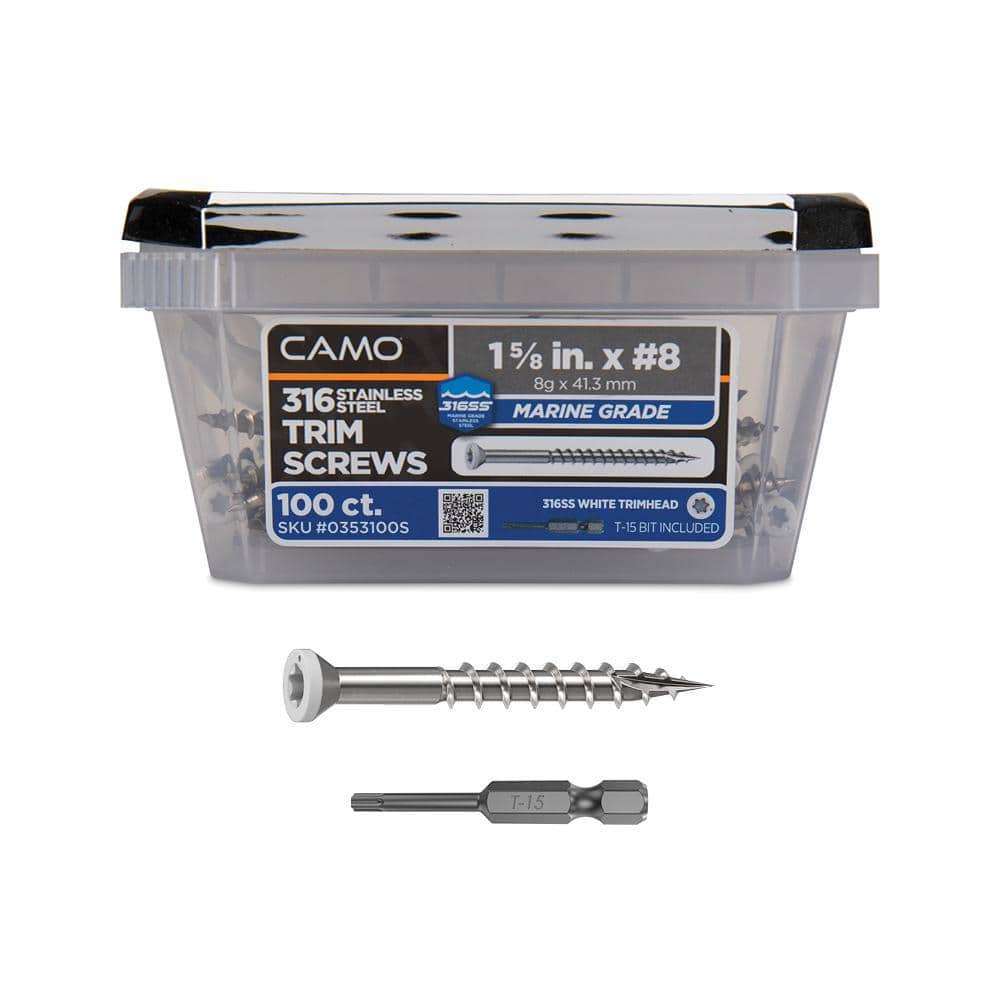 1-5/8 in. #8 316 Stainless Steel White Premium Star Drive Trim Screws (100-Count) price history on PriceWatchPro