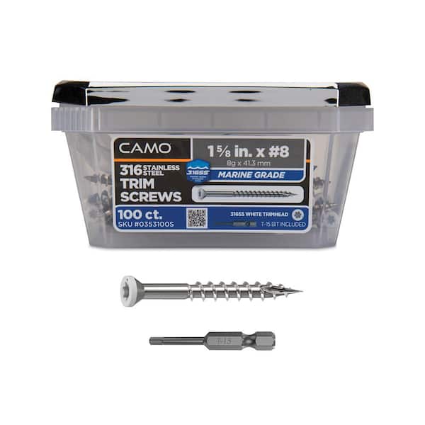 1-5/8 in. #8 316 Stainless Steel White Premium Star Drive Trim Screws (100-Count)