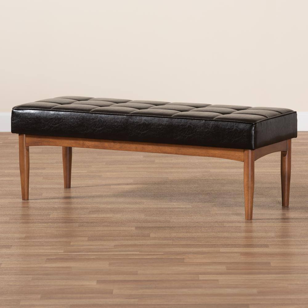Sanford 47" Walnut Brown Faux Leather Dining Bench