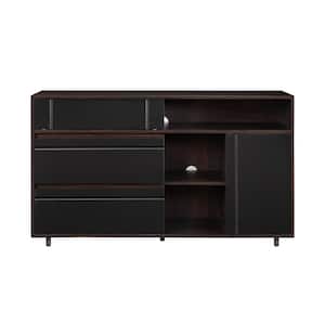 Solid Black Wood Modern Sideboard with Open and Closed Storage