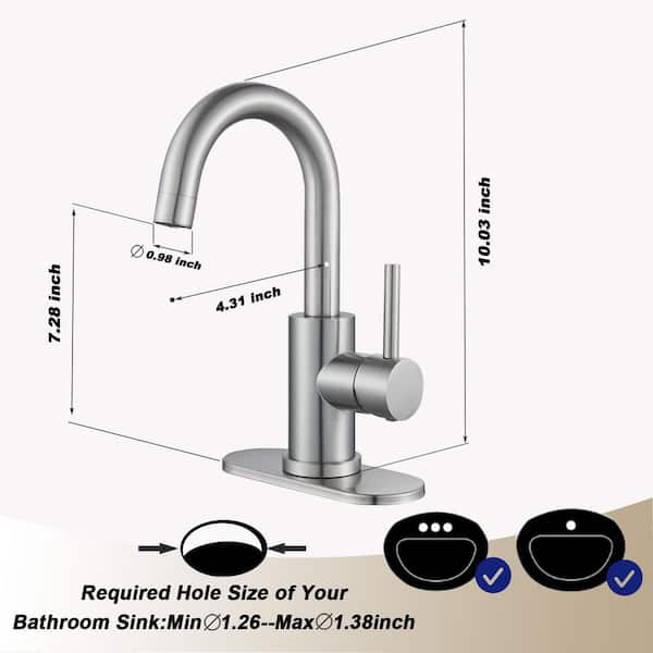 Chrome Bathroom Faucet – Stainless Steel Single Hole Sink Faucet, 5-Minute DIY Install, 4.3" Spout Height, Modern Square Design