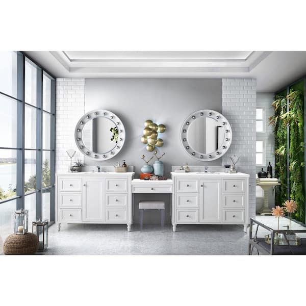 James Martin Vanities Copper Cove Encore 122.0 in. W x 23.5 in. D x 36.3 in. H Bathroom Vanity in Bright White with White Zeus Quartz Top