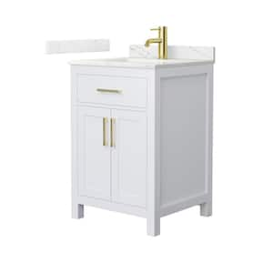 Beckett 24 in. Single Freestanding White Bath Vanity with Giotto Quartz Top (Assembled)