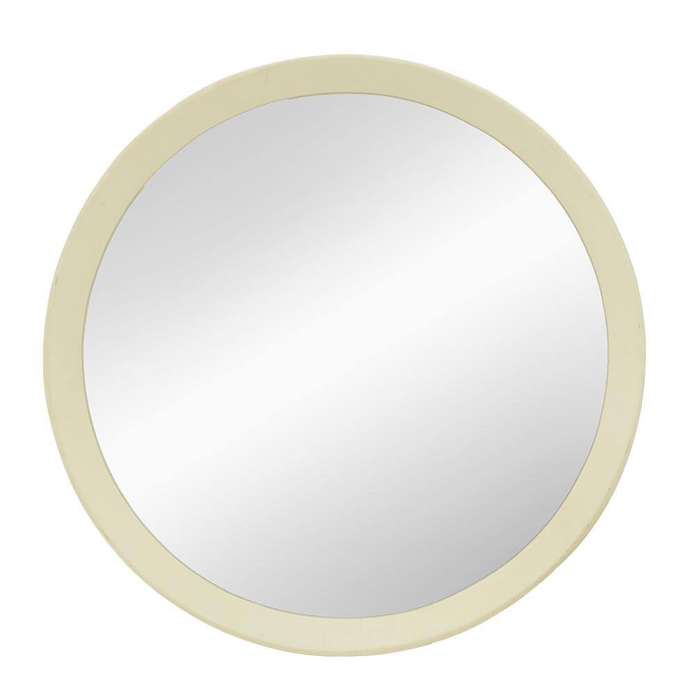 Cream Wood Round Mirror 19.8 in. W x 19.8 in. H, Round Bathroom Mirror for Wall, Living Room, Entryway, Hallway