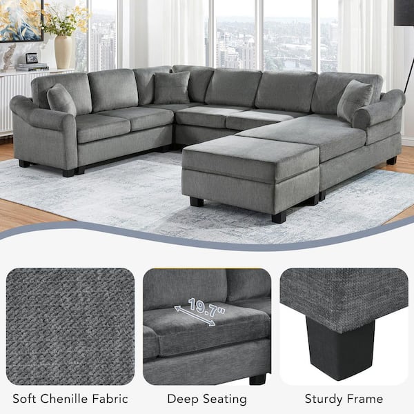 Harper & Bright Designs 111.8 in. Chenille Upholstered U-Shaped