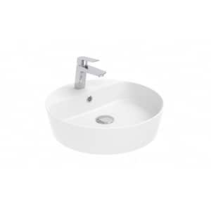 Lago 146 WG Glossy White Ceramic Round Vessel Bathroom Sink with One Faucet Hole