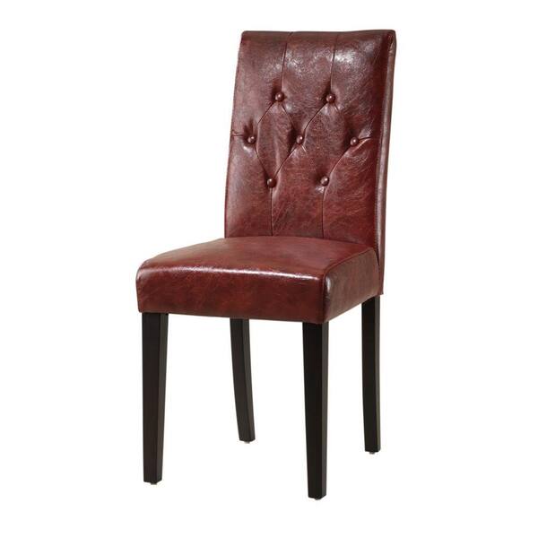 Unbranded Cooper Textured Leather Tufted Parsons Chair in Red