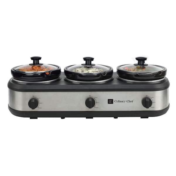 Unbranded 7.5 qt. Triple Slow Cooker-Stainless Steel in Black