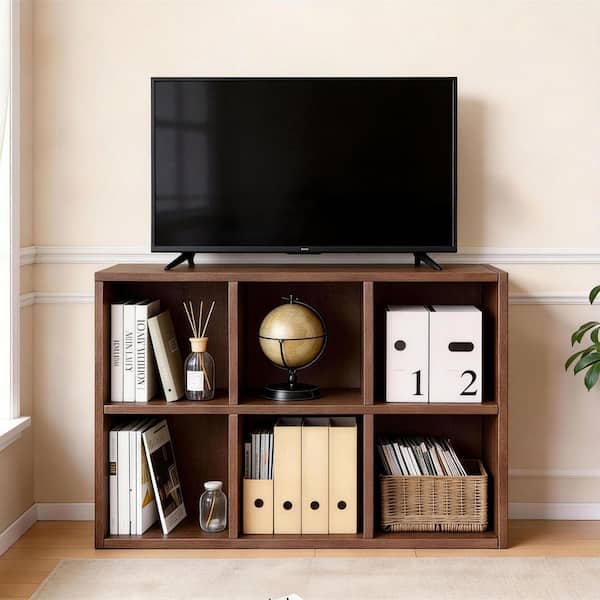 Cygni Walnut 24 in. H Storage Cabinet with 6 Storage Place, Wooden Bookshelf Storage Organizer