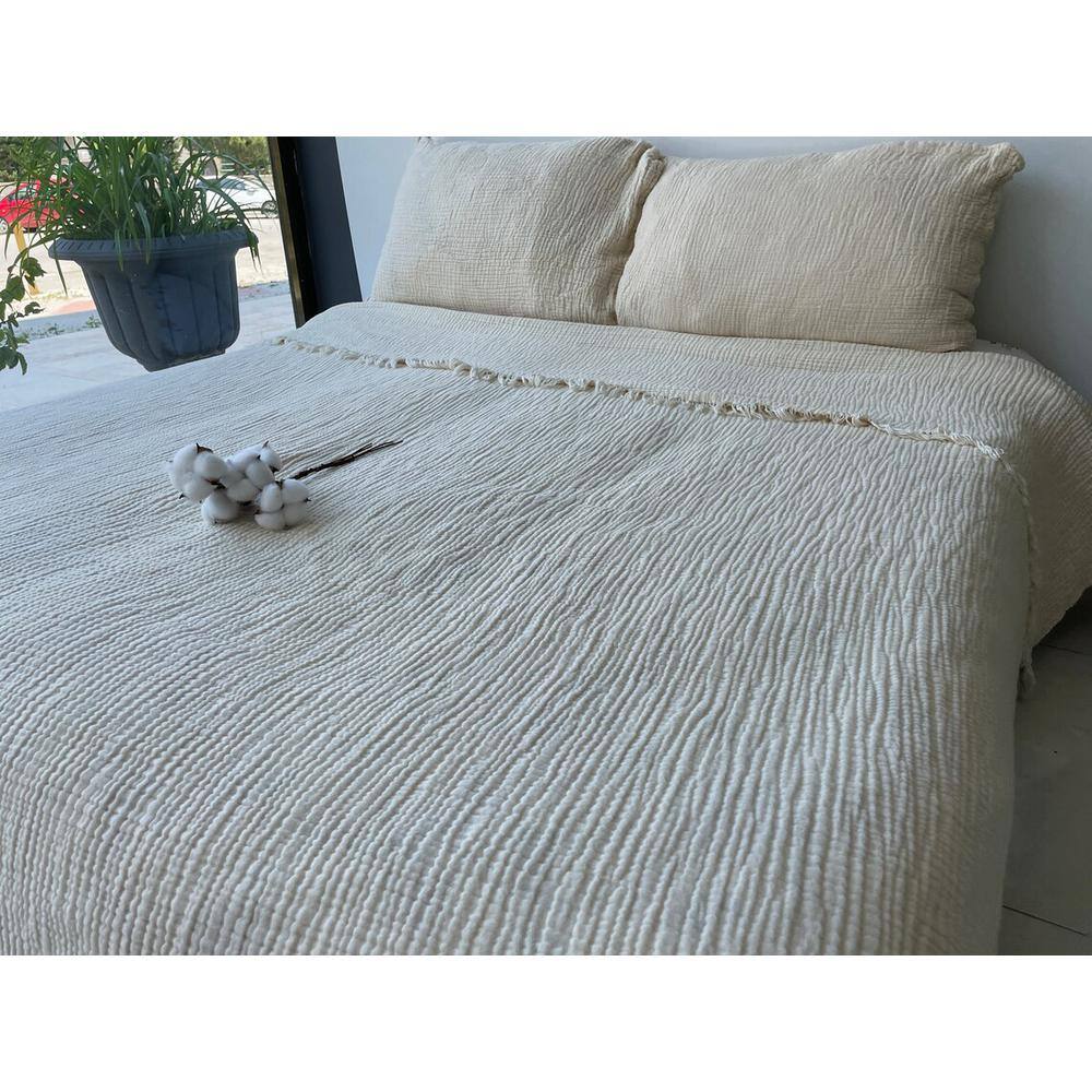 Ivory Organic Cotton Reversible King Bedspread Set