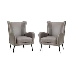 Harpocrates Modern Grey Wooden Upholstered Nailhead Trims Armchair With Metal Legs Set of 2