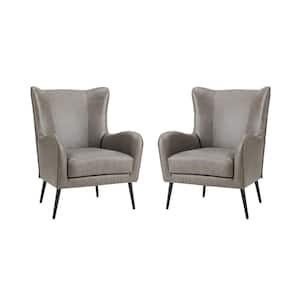 Harpocrates 30 in. Gray Upholstered Faux Leather Arm Chair with Metal Legs (Set of 2)