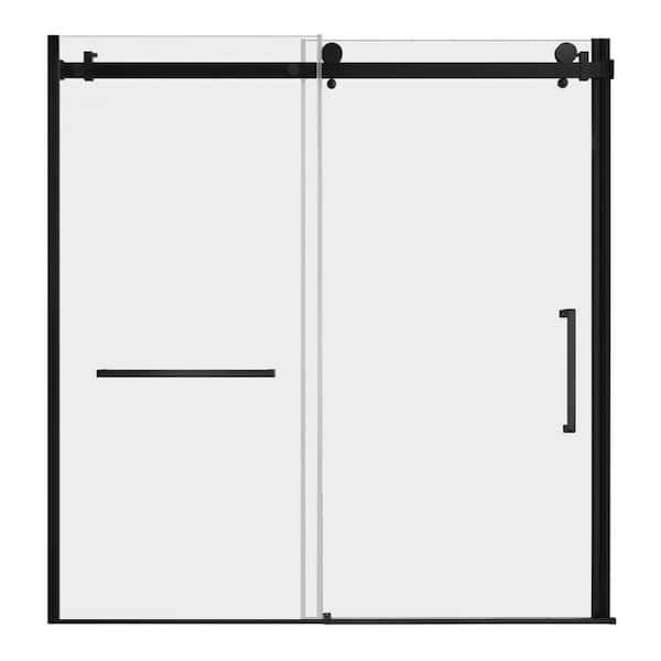 Toledo 57.9 in. W x 60 in. H Semi-Frameless Sliding Shower Door, Matte Black, 6mm Clear Glass