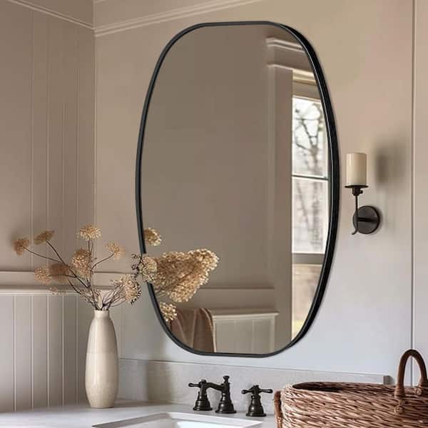 30 in. W x 48 in. H Modern Oval Aluminum Frame Black Wall Mirror (Screws Included)