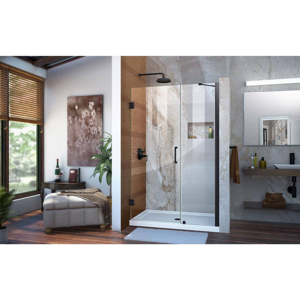 Unidoor 46-47" Satin Black Frameless Hinged Shower Door