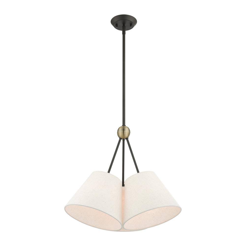 Elegant Symphony 3-Light Bronze & Crystal Chandelier with Oatmeal Fabric Shades