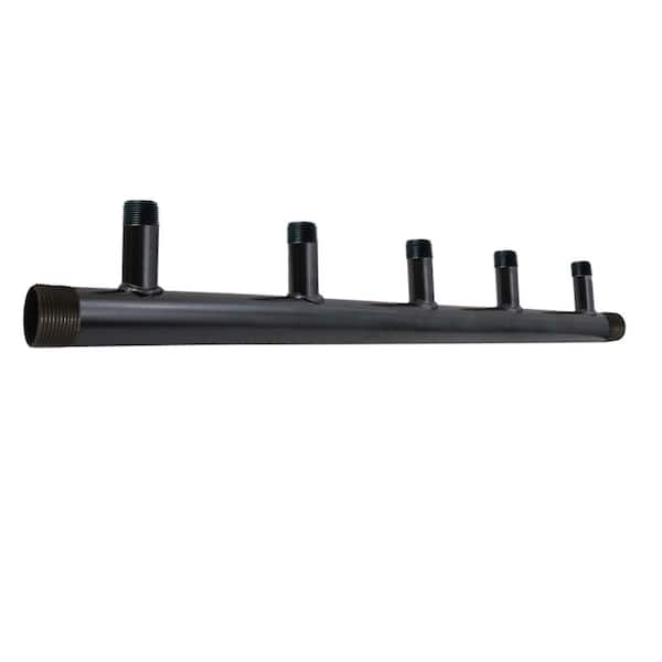 PLUMBFLEX Black Steel Manifold for Boiler Room Heating, 1-1/4 in. Base 5-Ports of 3/4 in. 7 in. Spacing