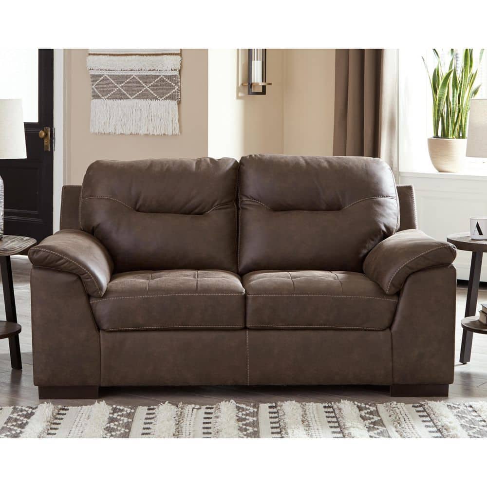 Maderla 71 in. Solid Faux Leather 2-Seat Loveseat in Brown