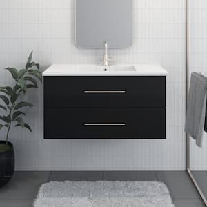 Napa 40 in. W x 20 in. D Single Sink Bathroom Vanity Wall Mounted in Glossy Black with Acrylic Integrated Countertop
