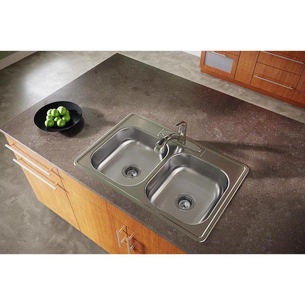 33 in. Drop-in Double Bowl 22-Gauge Stainless Steel Kitchen Sink Only