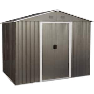 8 ft. W x 6 ft. D Metal Storage Shed Outdoor Tool House Room with Floor Frame, Shelves and Hooks, Gray (39 sq. ft.)