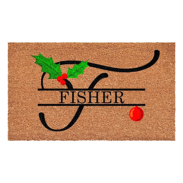 Calloway Mills Personalized Multi-Colored Christmas Holly 29 in. x 17 in. Indoor/Outdoor Doormat, Letter F