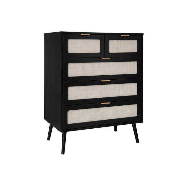 sumyeg Black 37.8 in. H Accent Storage Cabinet with 5 Drawer for Living Room, Bedroom, Dining Room