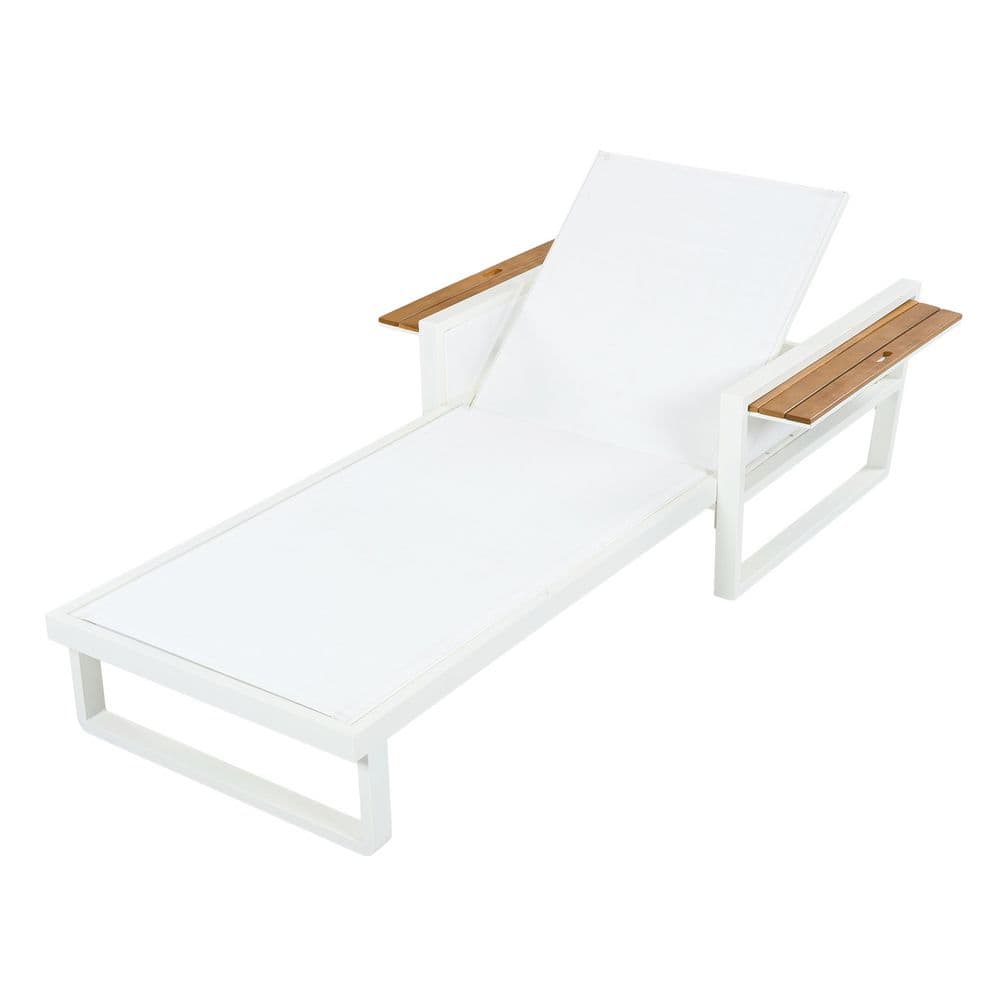 Tilly White 1-Piece Metal Adjustable Patio Outdoor Chaise Lounge with Textilene Seat and Foldable Armrests price history on PriceWatchPro