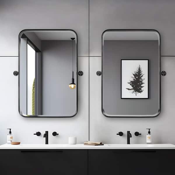 Dovelina 23 in. W x 32 in. H Rectangular Framed Wall Bathroom Vanity Mirror in Black 2-Piece