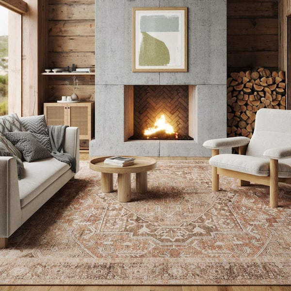 Hillstone Light Brown 6 ft. 7 in. x 9 ft. Traditional Vintage Medallion Area Rug