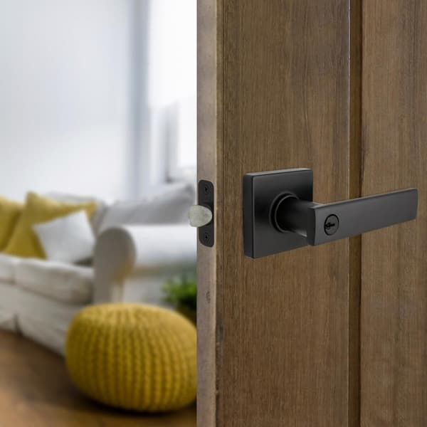 Westwood Matte Black Keyed Entry Door Lever With Square Rose