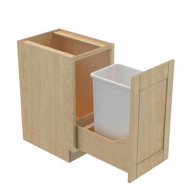 Washington 18 in. W x 24 in. D x 34.5 in. H Assembled Plywood Trash Can Kitchen Cabinet in Oak with Soft Close Door