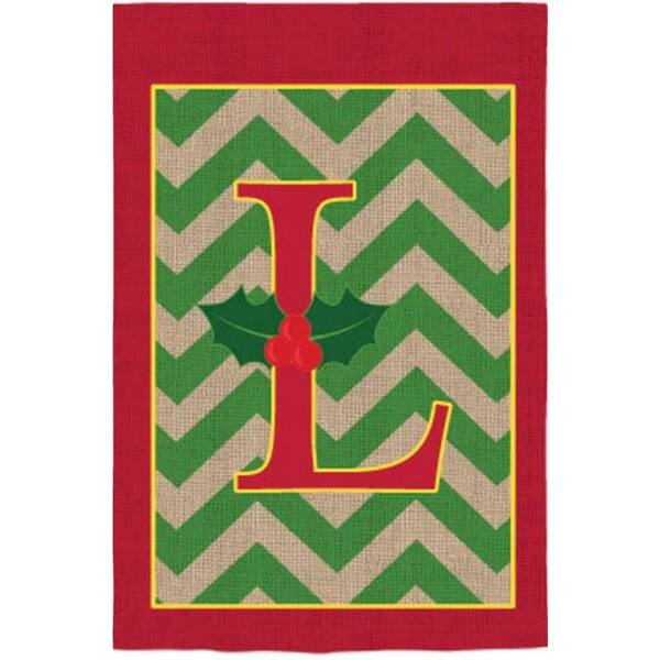 Evergreen 2-1/3 ft. x 3-2/3 ft. Monogrammed L Holly Burlap House Flag