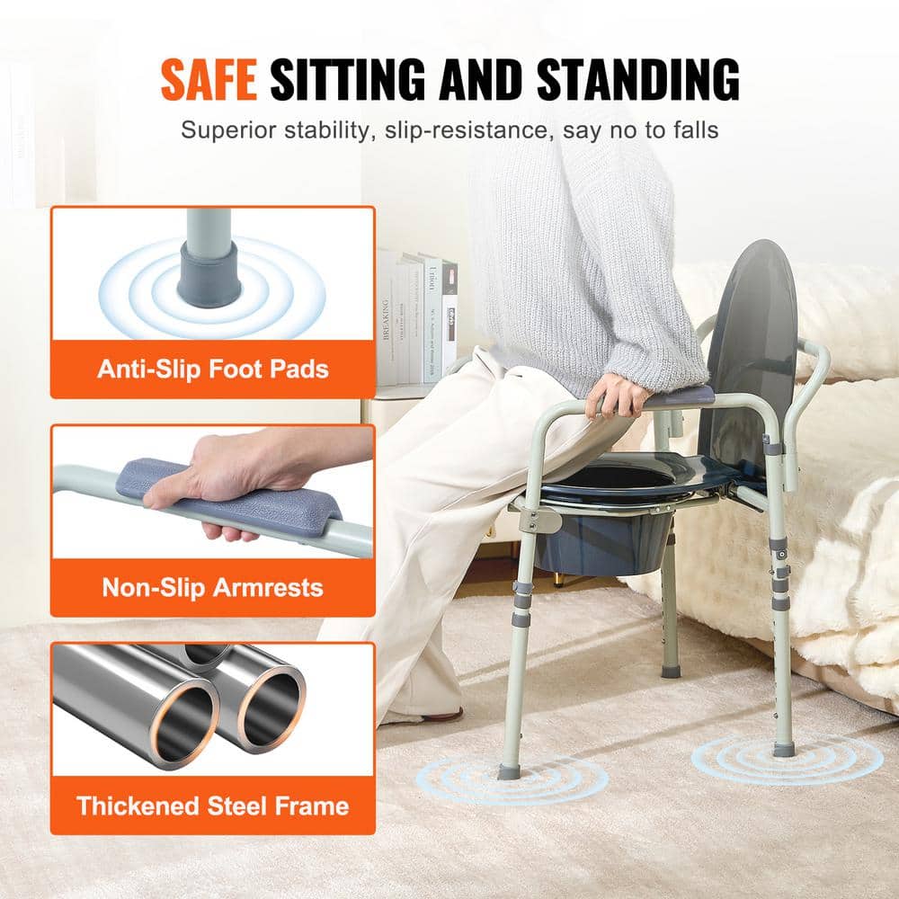 Gray Steel Freestanding Curved Toilet Grab Bar with Adjustable Height