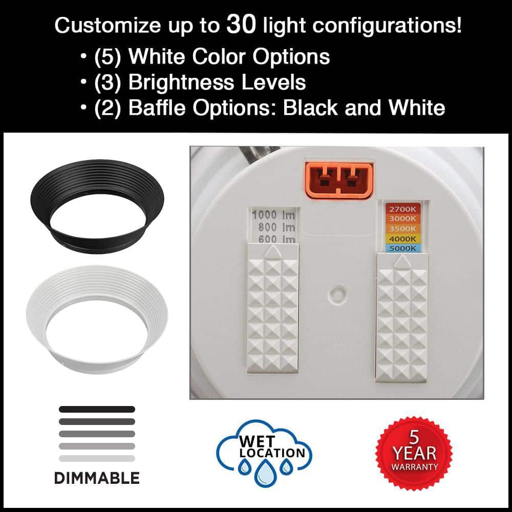 4-Inch White Aluminum LED Recessed Downlight with Adjustable Color and Brightness