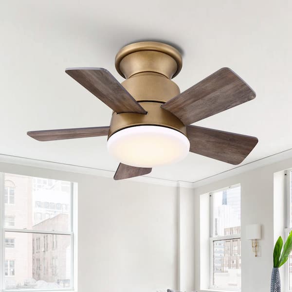 Evaluna 24 in. Integrated LED Indoor Natural Brass Gold Flush Mount Ceiling Fan with Light and Remote Control