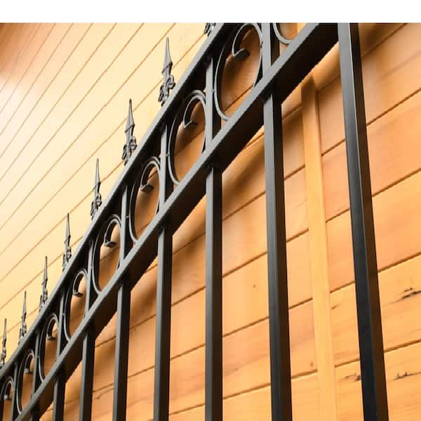 ALEKO 23 ft. x 6 ft. x 18 ft. Black Steel Single Sliding Driveway Gate London Style with Pedestrian Gate 5 ft. Fence Gate