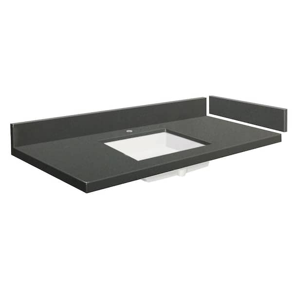 Transolid 39.5 in. W x 22.25 in. D Quartz Vanity Top in Urban Grey with Single Hole White Basin