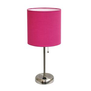 19.5 in. Brushed Steel Stick Table Lamp with Charging Outlet Base