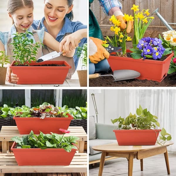 Rectangular 16.6 in. L x 7 in. W x 5.9 in. H 12-Pack Plastic Window Box  Planter with Drainage Tray Red Indoor Outdoor OG044PH033 - The Home Depot