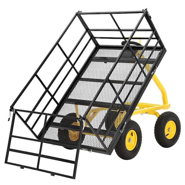 13 cu.ft Black 1500 lbs Heavy Duty Steel Garden Cart Utility Wagon with 13-Inch All-Terrain Wheels & Rotating Handle