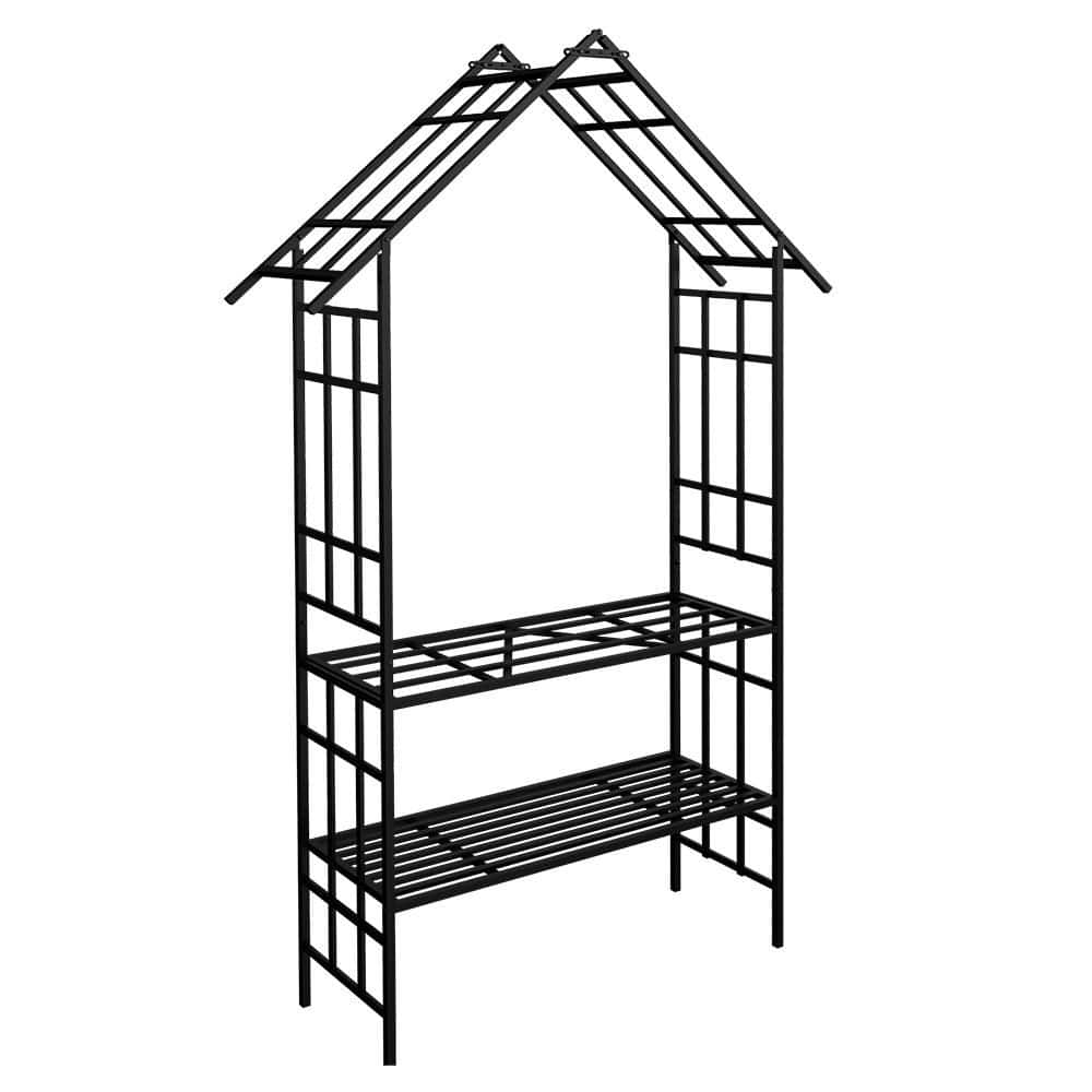 Metal Garden Arch with Bench Turned into Flower Stand W58.07*H97.24 Climbing Plants Support Rose Arch Outdoor Black price history on PriceWatchPro