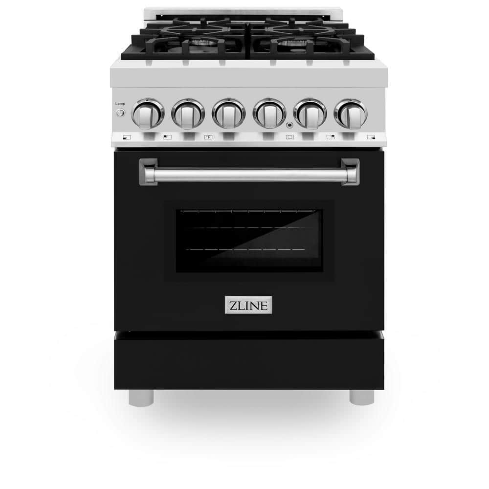 24 in. 4 Burner Dual Fuel Range with Black Matte Door in Stainless Steel -  ZLINE Kitchen and Bath, RA-BLM-24