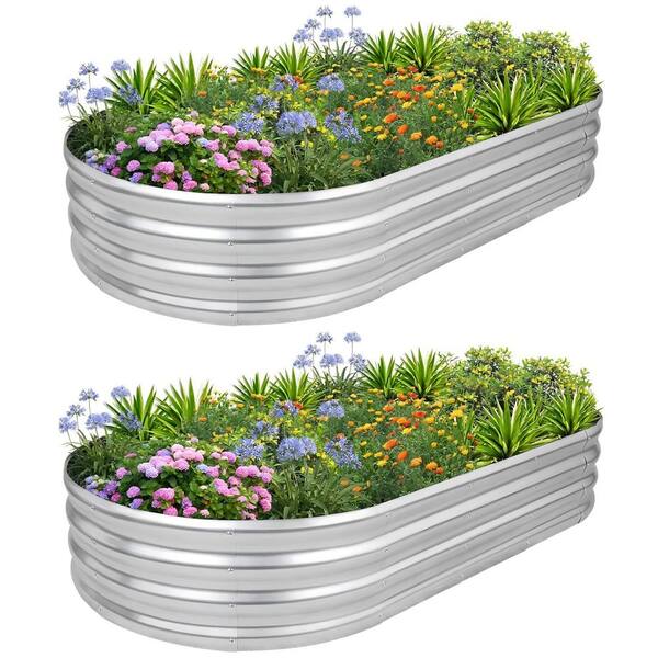 2 Pcs 4.5' X 2' X 1' Galvanized Raised Garden Bed Outdoor,Planters For Outdoor Plants,Open-Ended Base Planter Raised Boxes,Oval Metal Planter