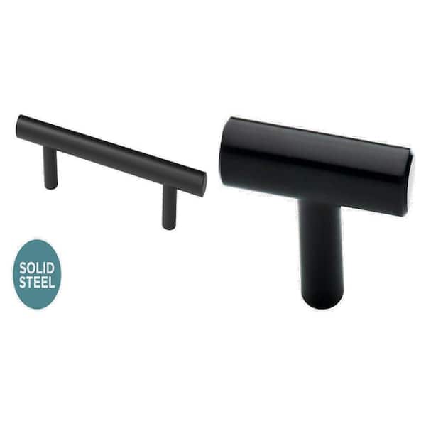 5-1/16 in. (128 mm) Matte Black Bar Pull and 1-9/16 in. (40 mm) Matte Black T-Knob