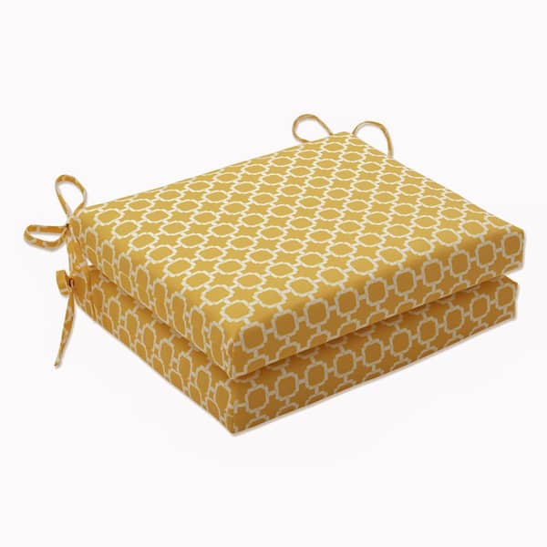 Pillow Perfect 18.5 in. x 16 in. Outdoor Dining Chair Cushion in Yellow/White (Set of 2)