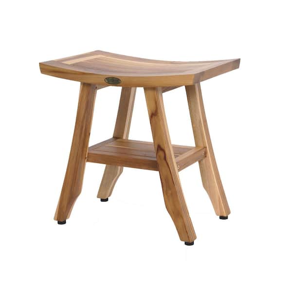EcoDecors EarthyTeak Satori 18 in. Teak Shower Bench with Shelf ED993