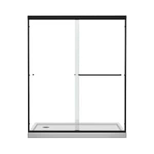 60 in. W x 62 in. H Double Sliding Framed Shower Door in Matt Black Finish with Transparent Glass