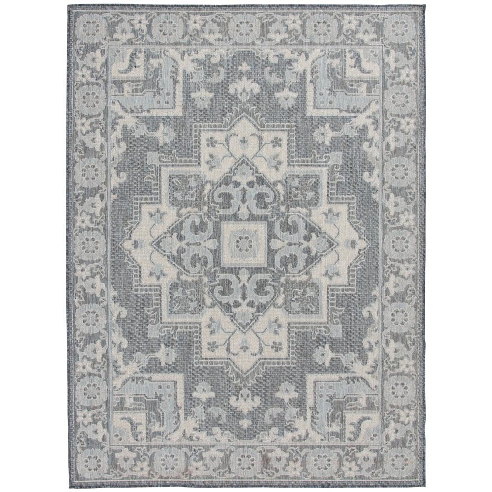 Hampton Bay Slate Gray 8 ft. x 10 ft. Antique Medallion Indoor/Outdoor ...